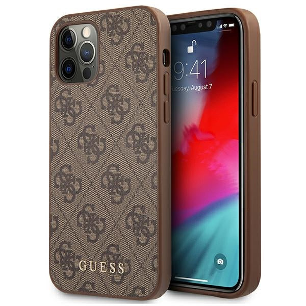 Guess GUHCP12MG4GFBR iPhone 12 / 12 Pro brown hard case 4G Metal Gold Logo