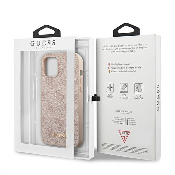 Guess GUHCP12MG4GFPI iPhone 12 / 12 Pro Pink hard case 4G Metal Gold Logo