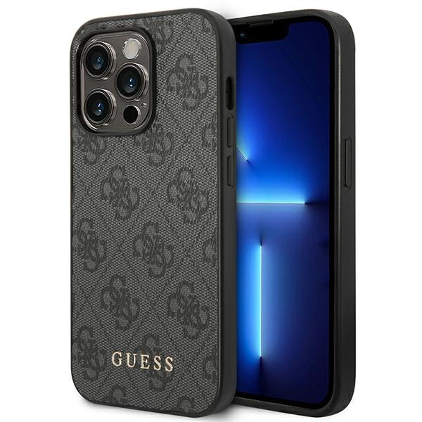 Guess GUHCP14LG4GFGR iPhone 14 Pro grey hard case 4G Metal Gold Logo