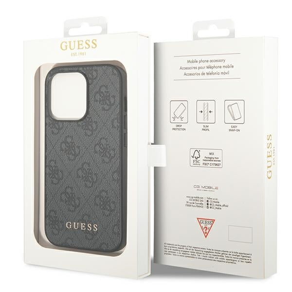 Guess GUHCP14LG4GFGR iPhone 14 Pro grey hard case 4G Metal Gold Logo