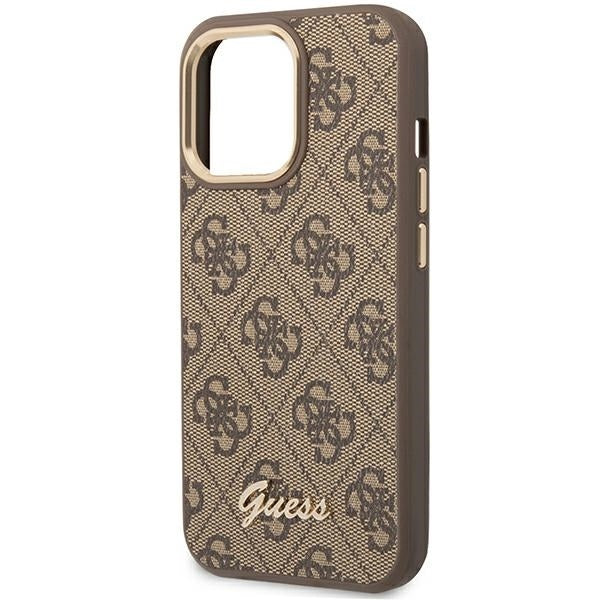 Guess GUHCP14LHG4SHW iPhone 14 Pro brown hard case 4G Vintage Gold Logo