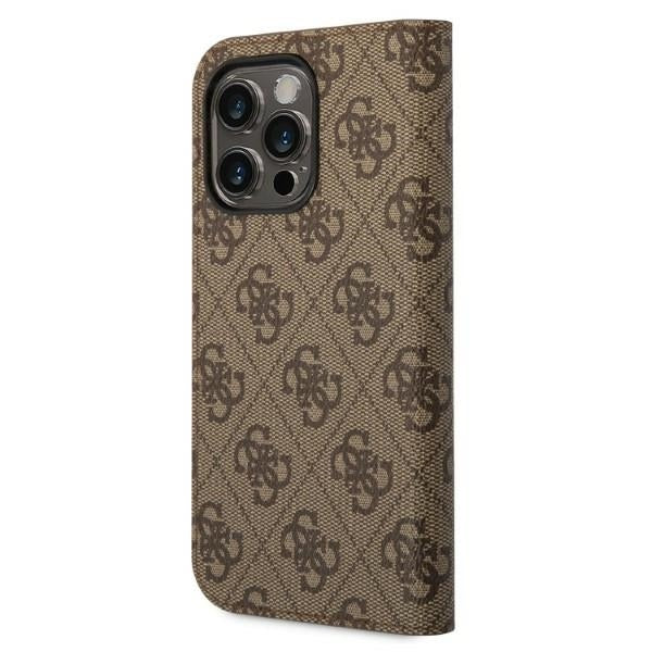 Guess GUBKP14LHG4SHW iPhone 14 Pro brown book 4G Vintage Gold Logo