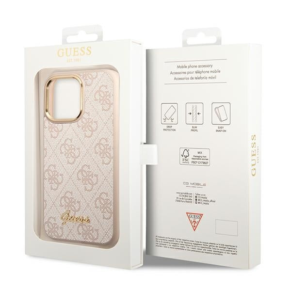 Guess GUHCP14LHG4SHP iPhone 14 Pro pink hard case 4G Vintage Gold Logo