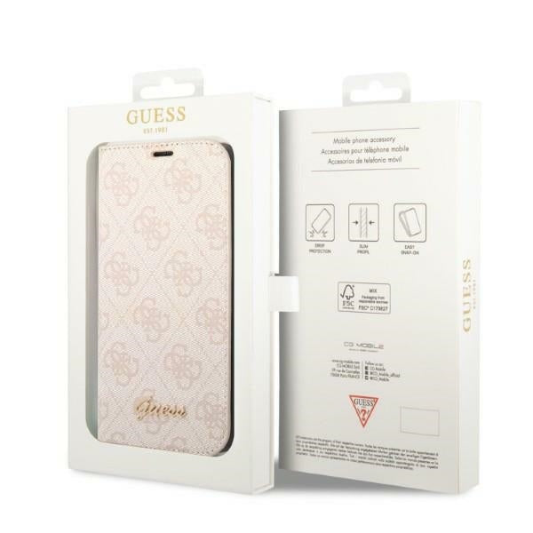 Guess GUBKP14MHG4SHP iPhone 14 Plus / 15 Plus pink book 4G Vintage Gold Logo