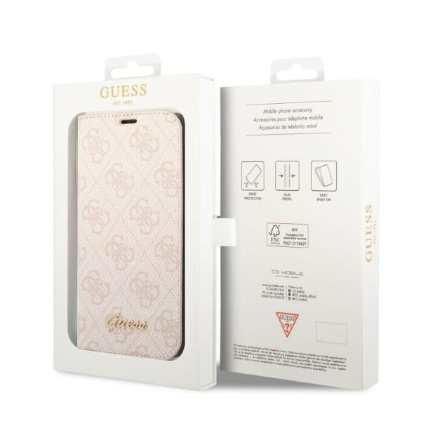 Guess GUBKP14XHG4SHP iPhone 14 Pro Max pink book 4G Vintage Gold Logo