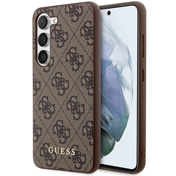 Guess GUHCS23SG4GFBR S23 S911 brown hard case 4G Metal Gold Logo