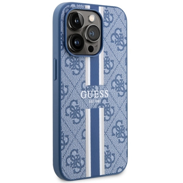 Guess GUHMP14LP4RPSB iPhone 14 Pro blue hardcase 4G Printed Stripes MagSafe