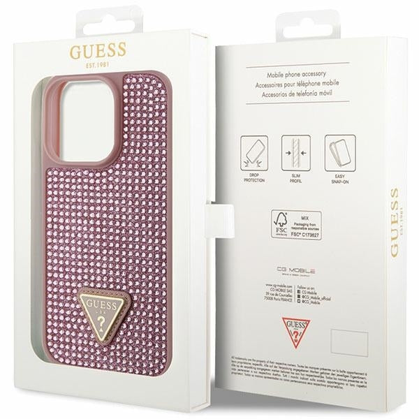 Guess GUHCP16LHDGTPP Hardcase Rhinestone Triangle Logo Pink for iPhone 16 Pro