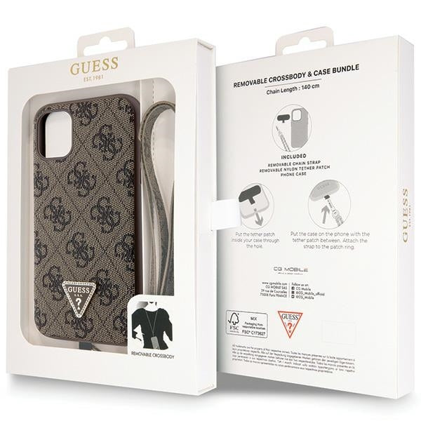 Guess GUHCN61P4TDSCPW iPhone 11 / Xr brown hardcase Crossbody 4G Metal Logo