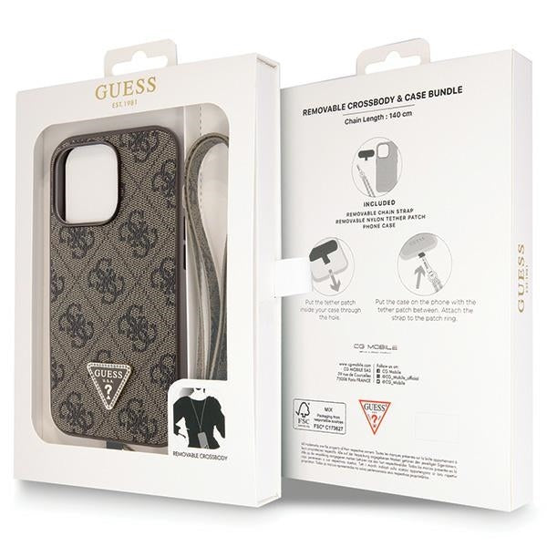 Guess GUHCP13LP4TDSCPW iPhone 13 Pro / 13 brown hardcase Strass Crossbody 4G Metal Logo