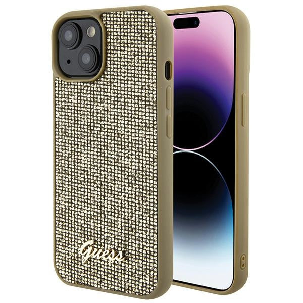 Guess GUHCP15SPMSDGSD iPhone 15 / iphone 14 / iphone 13 gold hardcase Disco Metal Script