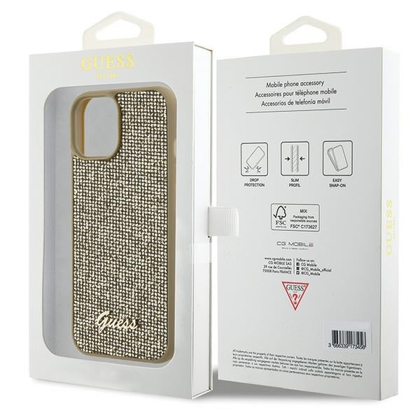 Guess GUHCP15SPMSDGSD iPhone 15 / iphone 14 / iphone 13 gold hardcase Disco Metal Script