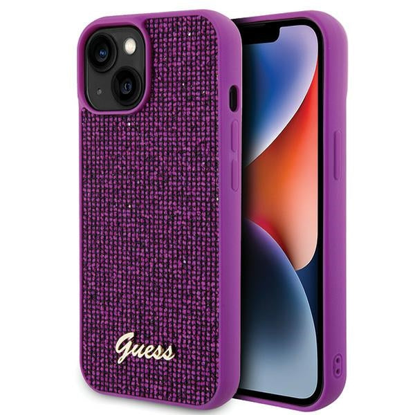 Guess GUHCP15SPMSDGSF iPhone 15 / iphone 14 / iphone 13 fuschia hardcase Disco Metal Script