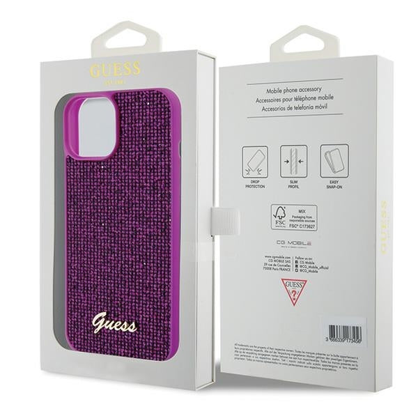 Guess GUHCP15SPMSDGSF iPhone 15 / iphone 14 / iphone 13 fuschia hardcase Disco Metal Script