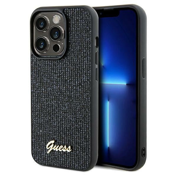 Guess GUHCP13LPMSDGSK iPhone 13 Pro black hardcase Disco Metal Script