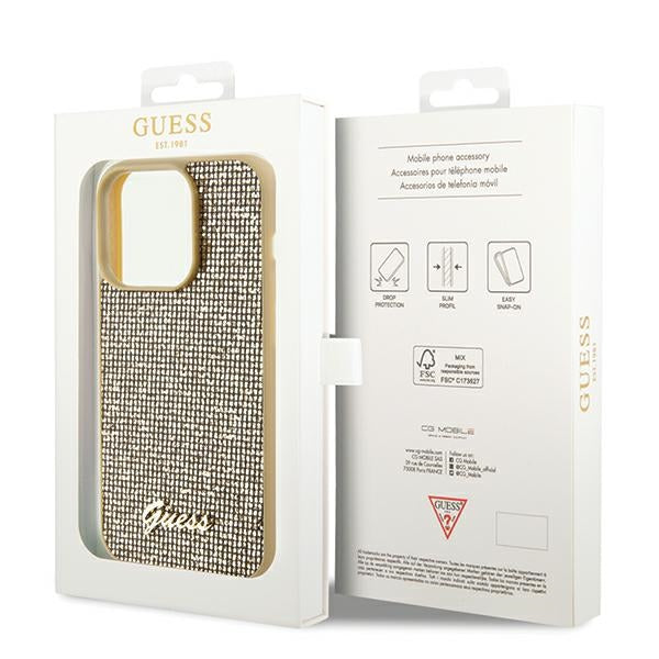 Guess GUHCP14XPMSDGSD iPhone 14 Pro Max gold hardcase Disco Metal Script