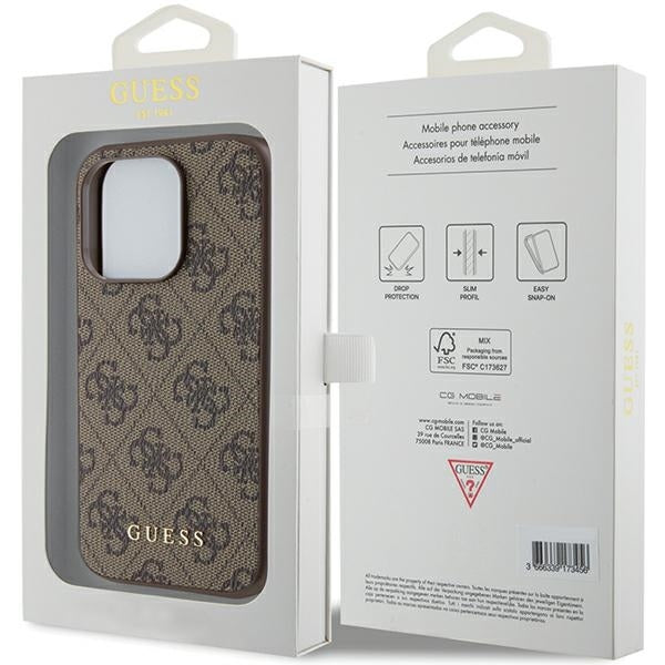 Guess GUHCP15LG4GFBR iPhone 15 Pro brown hard case 4G Metal Gold Logo
