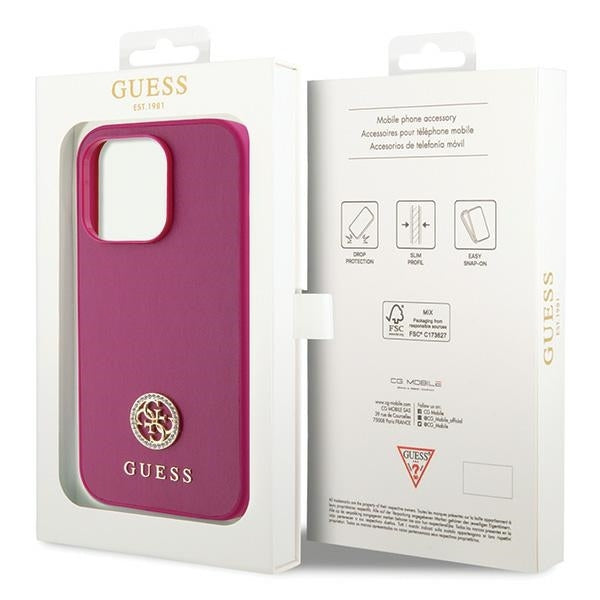 Guess GUHCP15LPS4DGPP iPhone 15 Pro Pink Hardcase Strass Metal Logo