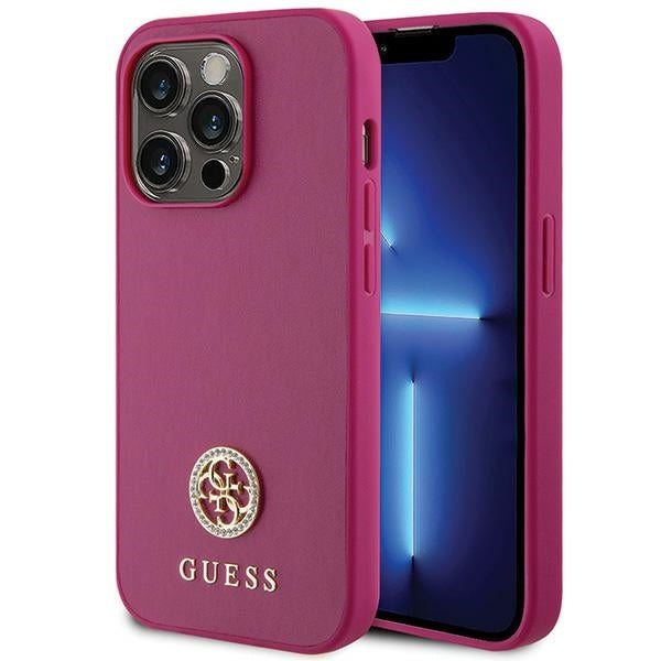 Guess GUHCP15XPS4DGPP iPhone 15 Pro Max Pink Hardcase Strass Metal Logo