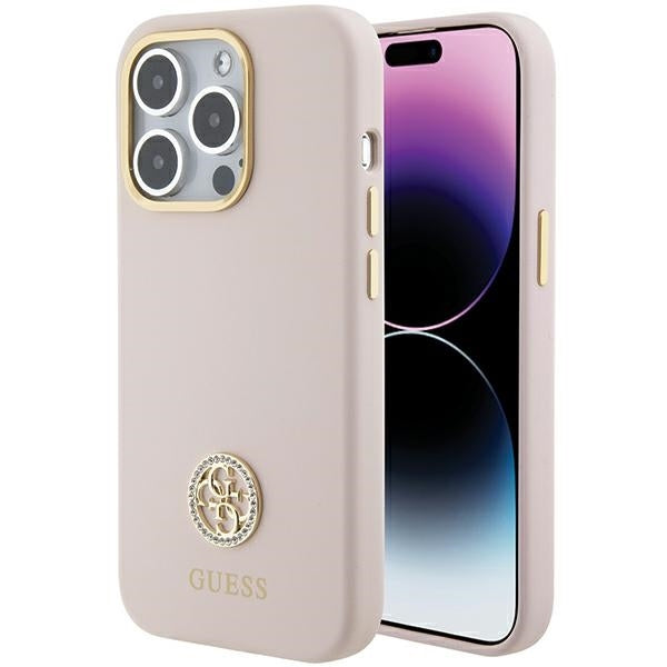 Guess GUHCP15LM4DGPP iPhone 15 Pro pink hardcase Silicone Logo Strass 4G