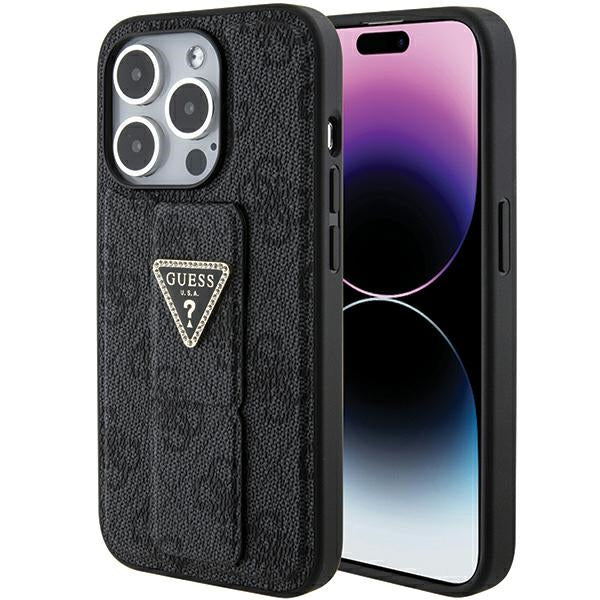 Guess GUHCP15LPGS4TDK iPhone 15 Pro black hardcase Grip Stand 4G Triangle Strass