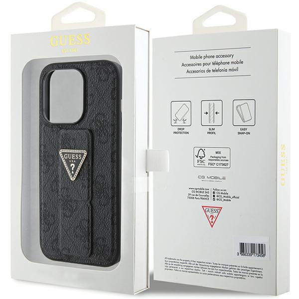 Guess GUHCP15LPGS4TDK iPhone 15 Pro black hardcase Grip Stand 4G Triangle Strass