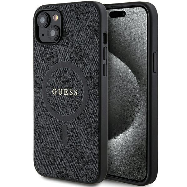 Guess GUHMP15SG4GFRK  iPhone 15 / 14 / 13 black hardcase 4G Collection Leather Metal Logo MagSafe