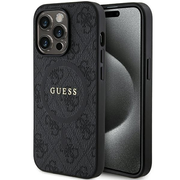 Guess GUHMP15LG4GFRK iPhone 15 Pro black hardcase 4G Collection Leather Metal Logo MagSafe