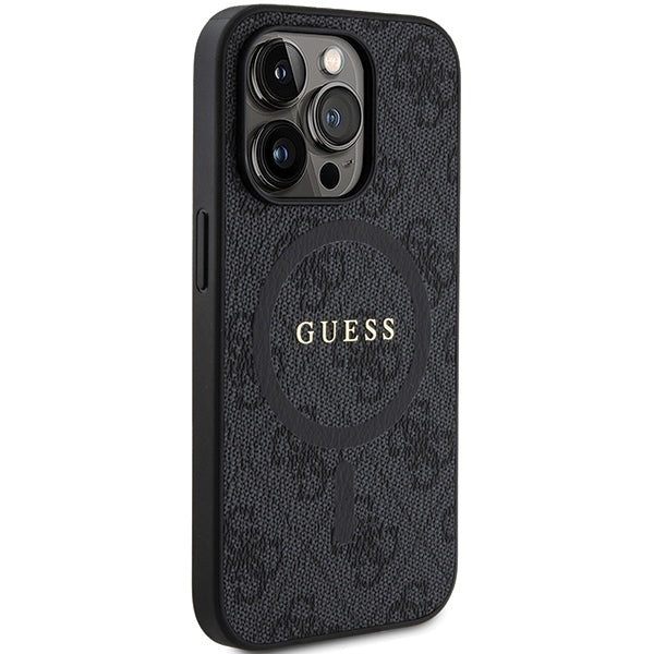 Guess GUHMP15LG4GFRK iPhone 15 Pro black hardcase 4G Collection Leather Metal Logo MagSafe