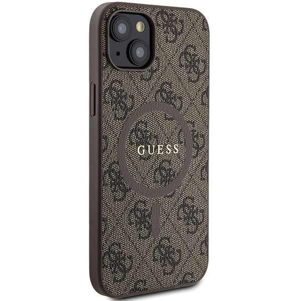 Guess GUHMP15SG4GFRW iPhone 15 / 14 / 13 brown hardcase 4G Collection Leather Metal Logo MagSafe