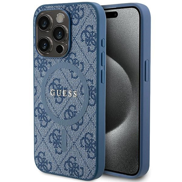 Guess GUHMP14LG4GFRB iPhone 14 Pro blue hardcase 4G Collection Leather Metal Logo MagSafe