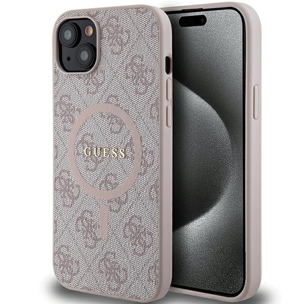 Guess GUHMP15SG4GFRP iPhone 15 / 14 / 13 pink hardcase 4G Collection Leather Metal Logo MagSafe