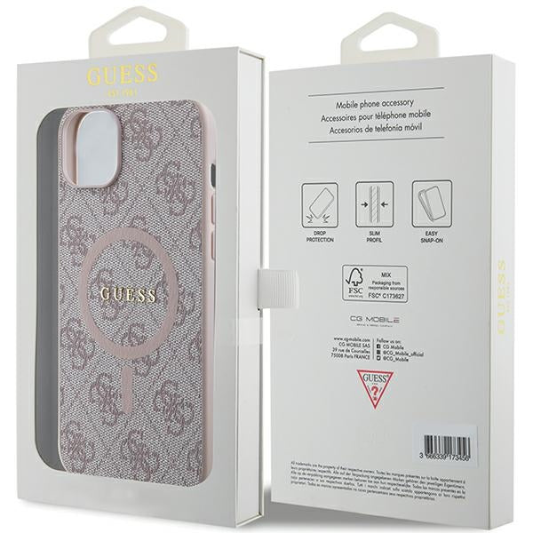 Guess GUHMP15SG4GFRP iPhone 15 / 14 / 13 pink hardcase 4G Collection Leather Metal Logo MagSafe