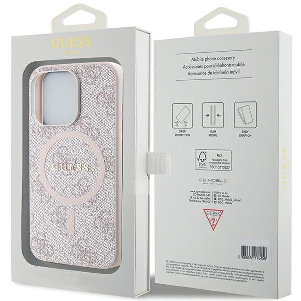 Guess GUHMP15XG4GFRP iPhone 15 Pro Max pink hardcase 4G Collection Leather Metal Logo MagSafe