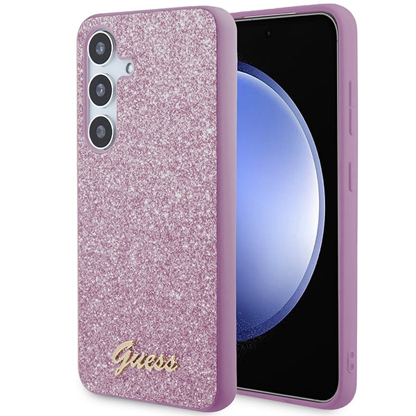 Guess GUHCS24SHGGSHU S24 S921 Purple hardcase Glitter Script