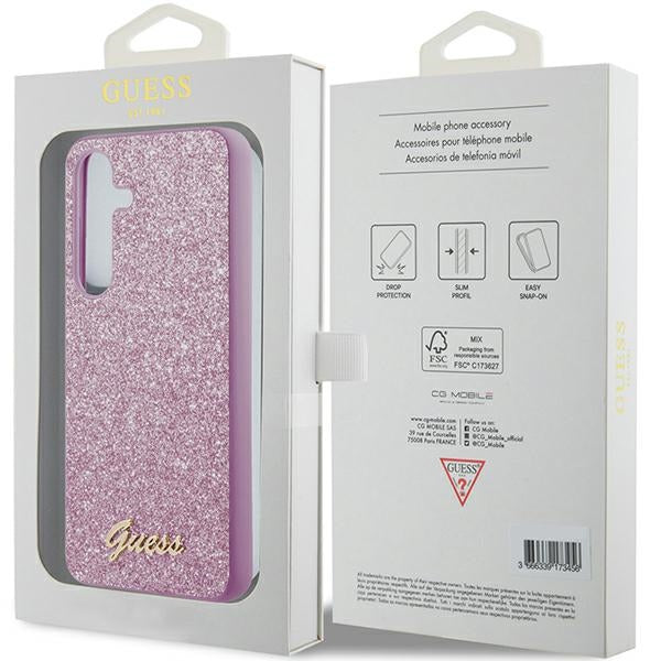 Guess GUHCS24SHGGSHU S24 S921 Purple hardcase Glitter Script