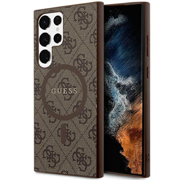 Guess GUHMS24LG4GFRW S24 Ultra S928 Brown Hardcase 4G Collection Leather Metal Logo MagSafe