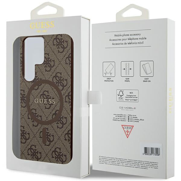 Guess GUHMS24LG4GFRW S24 Ultra S928 Brown Hardcase 4G Collection Leather Metal Logo MagSafe