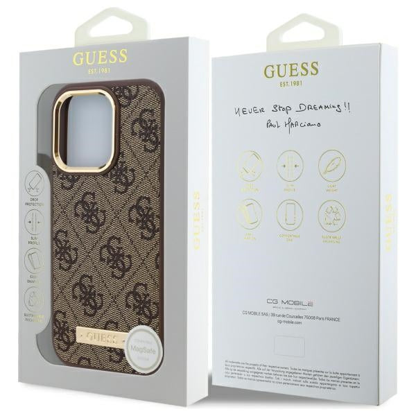 Guess GUHMP16LU4GPRW iPhone 16 Pro brown hardcase 4G Logo Plate MagSafe