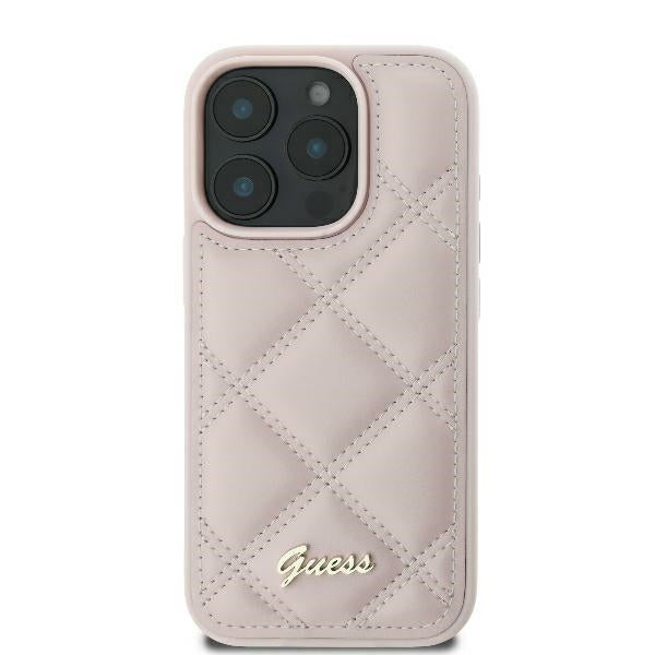 Guess GUHCP16SPSQSQSP iPhone 16 Pink hardcase Quiled Metal Logo