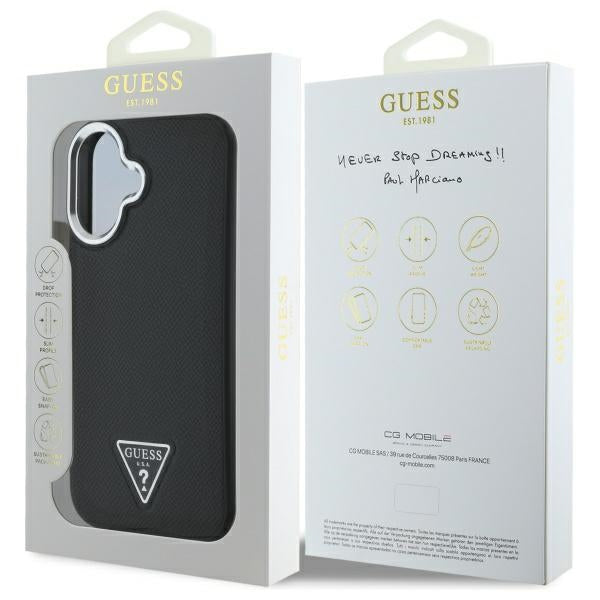 Guess GUHMP16SPGTSPSK iPhone 16 black hardcase Grained Triangle MagSafe