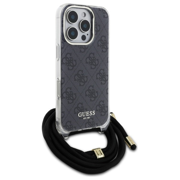 Guess GUHCP16XHC4SEK iPhone 16 Pro Max black hardcase Crossbody Cord 4G Print