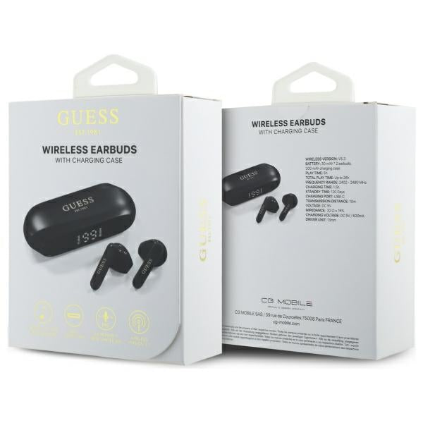 Guess Bluetooth earphones GUTWSC2MCDSK TWS + docking station black Elongated Metalic Printed Logo