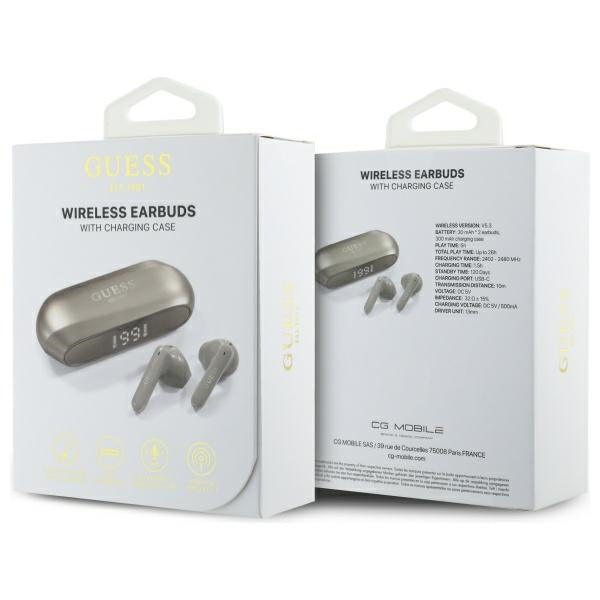 Guess Bluetooth headphones GUTWSC2MCDSD TWS + docking station Gold Elongated Metalic Printed Logo