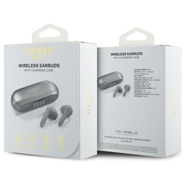 Guess Bluetooth headphones GUTWSC2MCDSE TWS + docking station Taupe Elongated Metalic Printed Logo