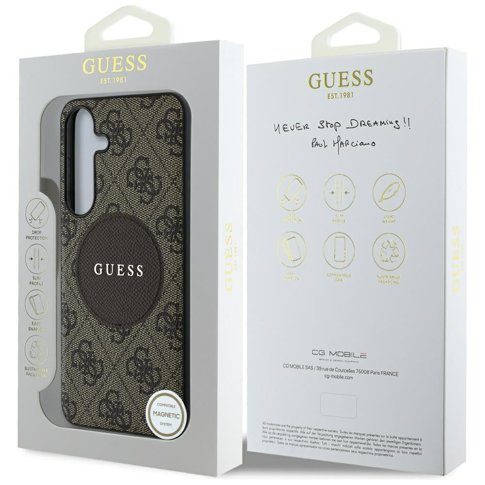 Guess GUHMS25SP4PGRSGW 4G Round Patch Classic Logo MagSafe for Samsung Galaxy S25 brown