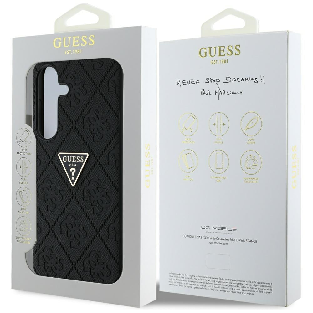 Guess GUHCS25SPGP4STRK Hot Stamp 4G Pattern Triangle Metal Logo for Samsung Galaxy S25 Black