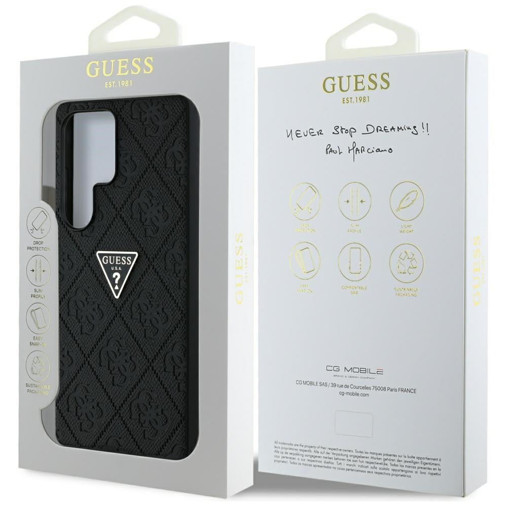 Guess GUHCS25LPGP4STRK Hot Stamp 4G Pattern Triangle Metal Logo for Samsung Galaxy S25 Ultra Black