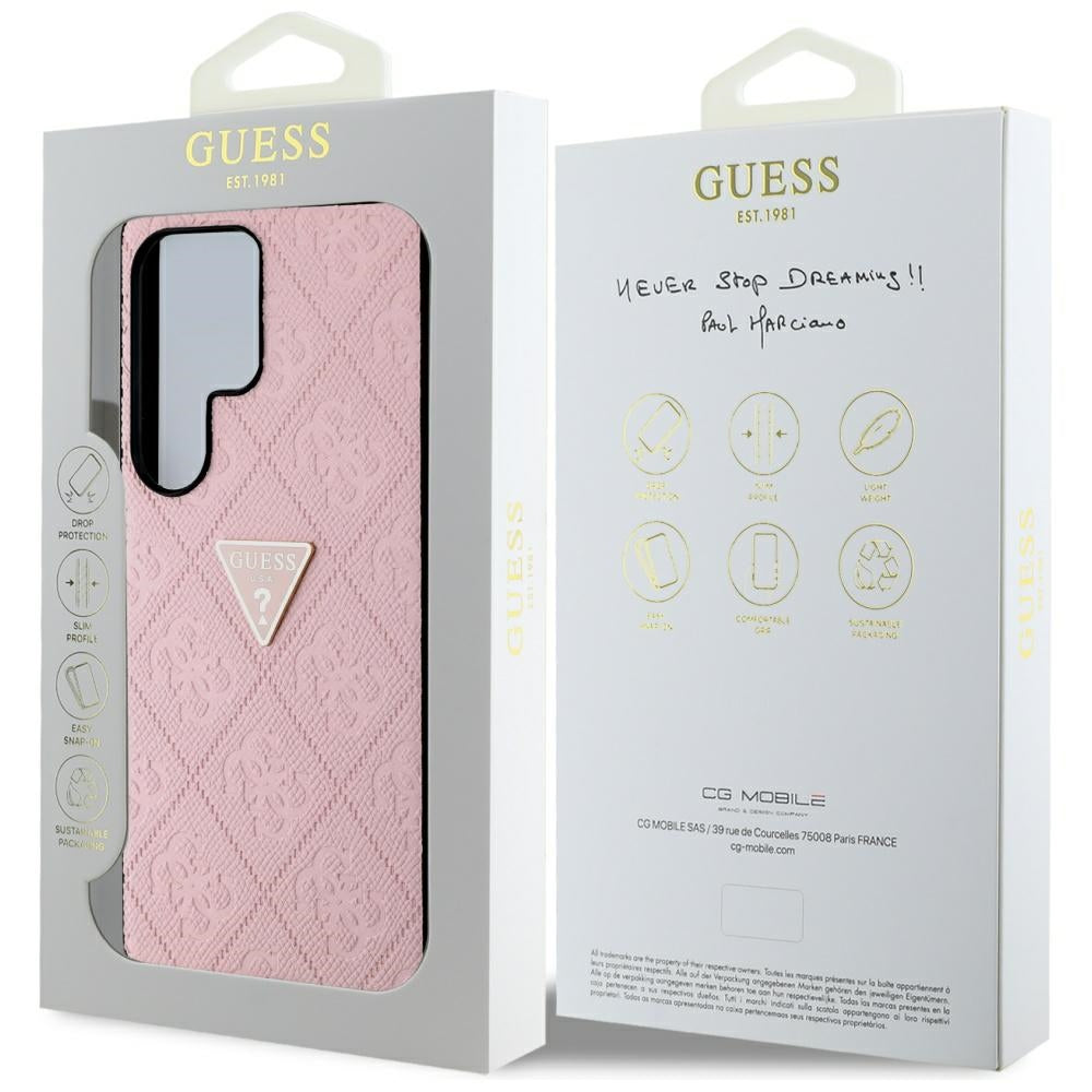 Guess GUHCS25LPGP4STRP Hot Stamp 4G Pattern Triangle Metal Logo for Samsung Galaxy S25 Ultra Pink