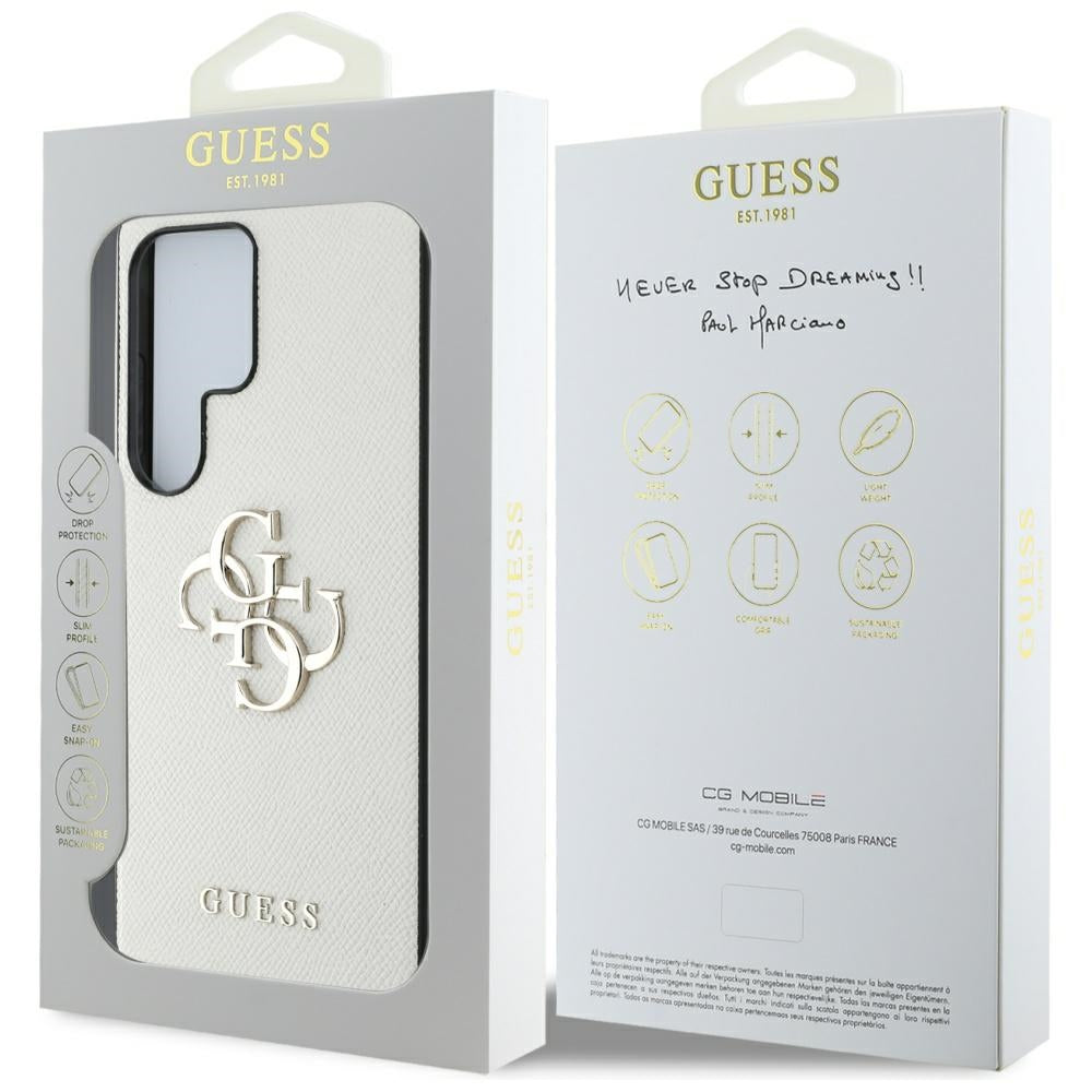 Guess GUHCS25LPGT4MBE hardcase for Galaxy S25 Ultra Grained Big 4G Logo Small Classic Logo beige 